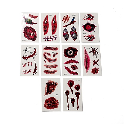 10шт 10 Стиль Хэллоуин ужас реалистичные кровавые раны шрам съемные временные водонепроницаемые татуировки бумажные наклейки, прямоугольные