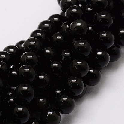 Obsidienne naturelle perles rondes brins