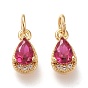 Brass Micro Pave Clear Cubic Zirconia Charms, with Jump Rings, Long-Lasting Plated, Real 18K Gold Plated, Teardrop