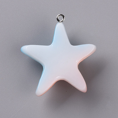 Resin Pendants, with Platinum Iron Loops, Gradient Color, Starfish