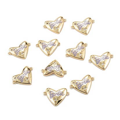 Brass Micro Pave Clear Cubic Zirconia Links Connectors, with Enamel, Heart with Word, Lilac