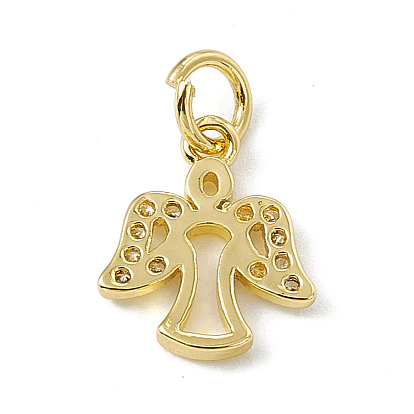Brass Micro Pave Cubic Zirconia Charms, with Jump Rings, Angel Charms