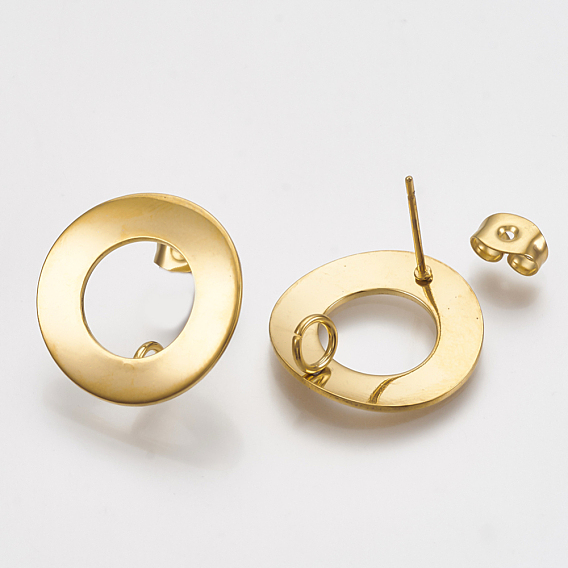 304 Stainless Steel Stud Earring Findings, with Loop, Curved, Ring