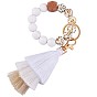 Wristlet Keychain Silicone Beaded Keychain Bracelet with Tassel Bohemian Style Wrist Keychain for Women and Girls