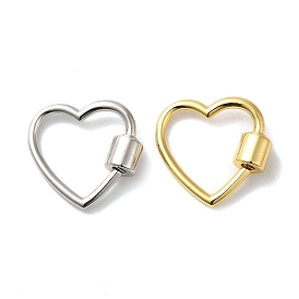 Rack Plating Brass Screw Carabiner Lock Charms, for Necklaces Making, Lead Free & Cadmium Free, Long-Lasting Plated, Heart