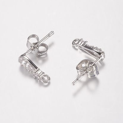Brass Micro Pave Cubic Zirconia Stud Earring Findings, with Loop, Cadmium Free & Lead Free, Teardrop