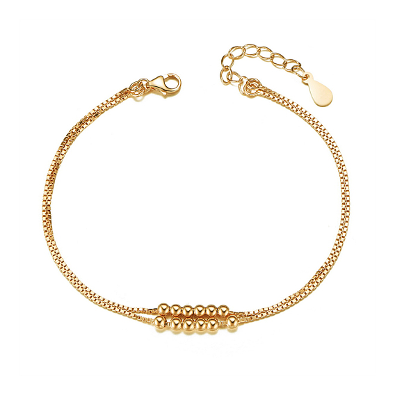 Shegrace 925 bracelet de cheville double couche en argent sterling, avec de petites perles