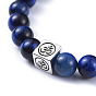 Bracelets élastiques de pierres précieuses naturelles, avec des perles de bois et des perles d'alliage tibétain, cube avec ohm