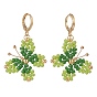 Glass Braided Butterfly Dangle Leverback Earrings, Gold Plated Brass Wire Wrap Jewelry for Women