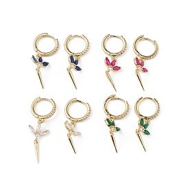 Cubic Zirconia Flower Dangle Hoop Earrings, Brass Jewelry for Women, Long-Lasting Plated, Lead Free & Cadmium Free
