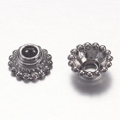 Apetalous Tibetan Style Alloy Flower Bead Caps, Cadmium Free & Lead Free, 7x3mm, Hole: 2mm