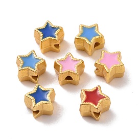 Alloy Beads, with Enamel, Star, Matte Gold Color