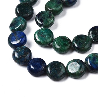 Natural Chrysocolla and Lapis Lazuli Beads Strands, Flat Round