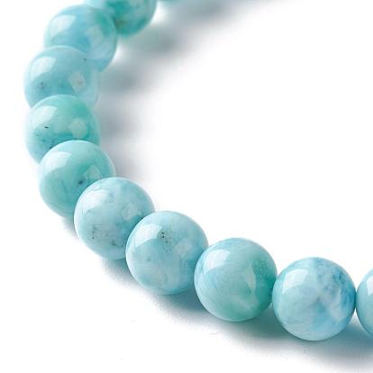 Bracelet extensible en perles rondes de larimar naturel, bijoux en pierres précieuses pour femmes