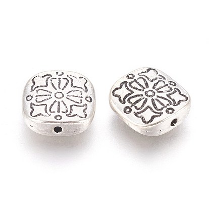 Tibetan Style Alloy Beads, Lead Free & Cadmium Free, Square with Flower