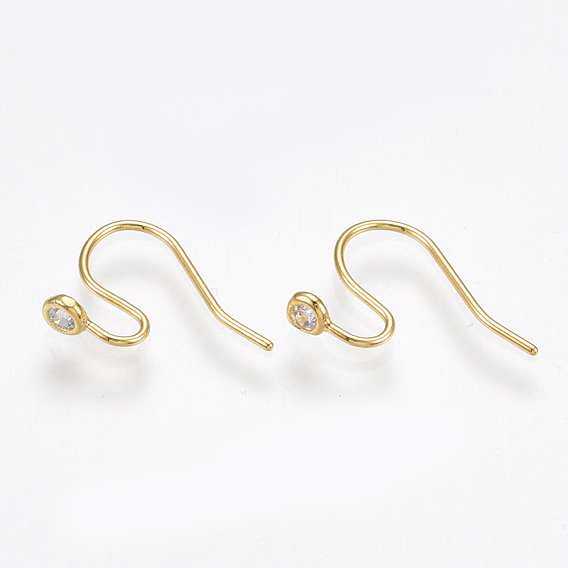 Brass Earring Hooks, with Cubic Zirconia, Nickel Free