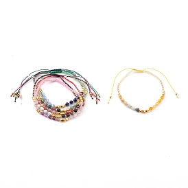 Adjustable Nylon Cord Braided Bead Bracelets, with Natural Gemstone Beads, Glass Seed Beads and Brass Beads, Golden