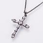 Brass Micro Pave Cubic Zirconia Pendant Necklaces, with Brass Cable Chains, Cross