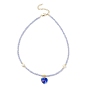 Collier pendentif en verre coeur avec chaînes de perles naturelles et de graines