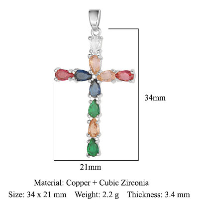 Pendentifs en laiton zircon cubique micro pavé coloré, charmes croisées