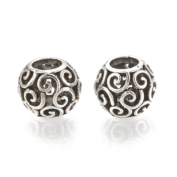 Alloy European Beads, Large Hole Beads, Hollow, Rondelle