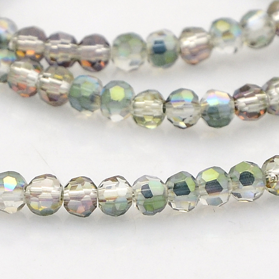 Half Rainbow Plated Glass Faceted(32 Facets) Round Spacer Beads Strands, 3mm, Hole: 1mm, about 100pcs/strand, 11.5 inch