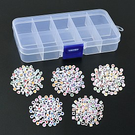 500Pcs 5 Styles Opaque White Acrylic Beads, Cube/Flat Round/Heart
