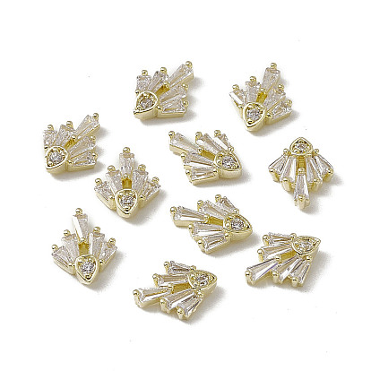 Brass Pave Clear Cubic Zirconia Cabochons, Nail Art Decoration Accessories, with Glass Rhinestone, Wreath