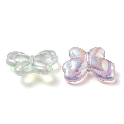 UV Plating Luminous Transparent Acrylic Beads, Glow in The Dark, Butterfly