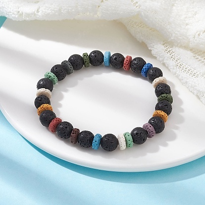 Женские эластичные браслеты из окрашенного натурального лавового камня, круглые и дисковые из бисера