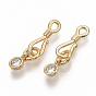 Brass Micro Pave Clear Cubic Zirconia Hook and S-Hook Clasps, with Jump Rings, Nickel Free, Real 18K Gold Plated