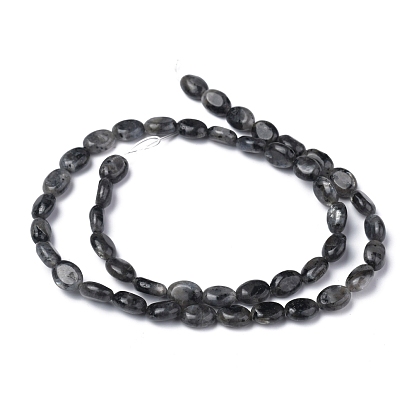 Brins de perles de larvikite noires naturelles, ovale