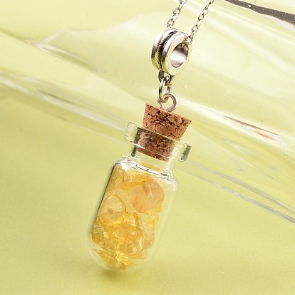 Mignon verre design bouteille souhaitant argent antique pendentifs en alliage de tonalité de pierres précieuses, avec bouchons en bois, 47x34.5mm, Trou: 4.5mm