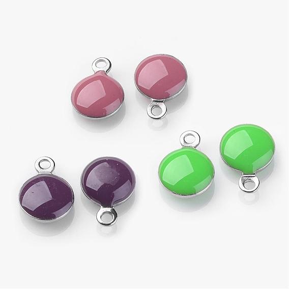 Stainless Steel Enamel Charms, Enamelled Sequins, Flat Round