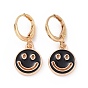 Hollow Out Smiling Face Enamel Hoop Earrings for Women, Double Side Light Gold Tone Alloy Dangle Earrings