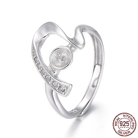 Pièces d'anneau de doigt en argent sterling réglables 925, pour la moitié de perles percées, avec micro ouvrent la zircone cubique, cœur