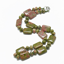 Gemstone Beaded Necklaces, with Alloy Lobster Clasps, Rectangle