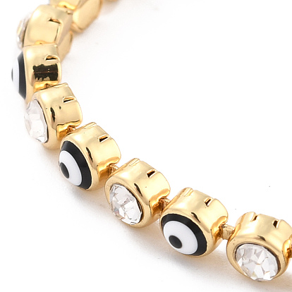 Flat Round with Evil Eye Link Chain Bracelet, Clear Cubic Zirconia Tennis Bracelet, Brass Jewelry for Women, Golden