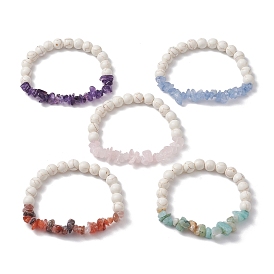Natural Mixed Gemstone Chips & Synthetic Turquoise Beaded Stretch Bracelets