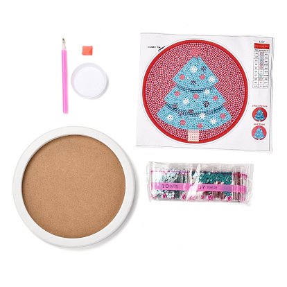 DIY Christmas Theme Diamond Painting Kits For Kids, Christmas Tree Pattern Photo Frame Making, with Resin Rhinestones, Pen, Tray Plate and Glue Clay