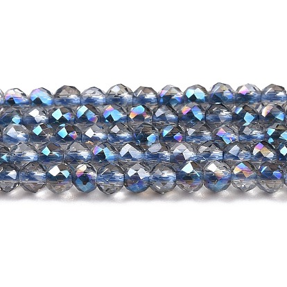 Electroplate Glass Beads Strands, Half Plated, Faceted Round