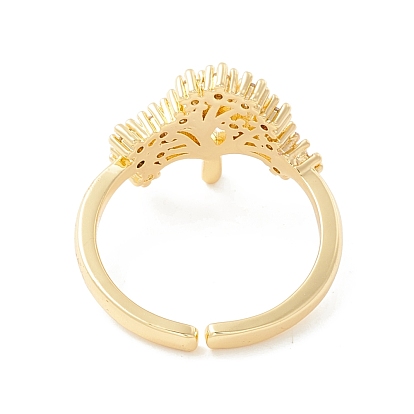 Anillo de brazalete de árbol de la vida con circonita cúbica transparente, anillo abierto ancho para mujer, sin plomo y cadmio