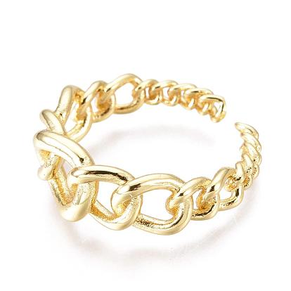 Adjustable Brass Cuff Rings, Open Rings, Long-Lasting Plated, Curb Chain
