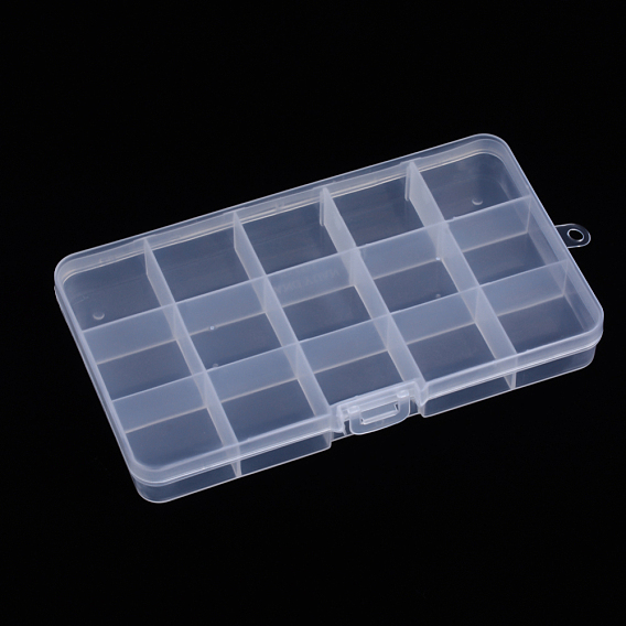 Polypropylene(PP) Bead Storage Container, 15 Compartment Organizer Boxes, Rectangle