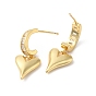 Clear Cubic Zirconia Heart Dangle Stud Earrings, Brass Jewelry for Women