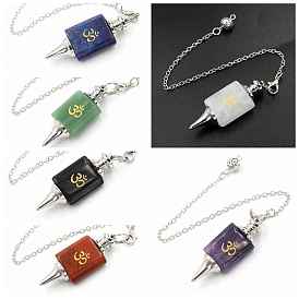 Natural Gemstone Pointed Dowsing Pendulum Big Pendants, with Brass Chain, Rectangle Charm