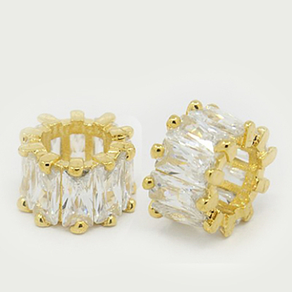 Perles de cubes zircone en laiton , colonne, 10x6mm, Trou: 5.5mm