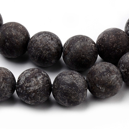 Natural Snowflake Obsidian Beads Strands, Frosted Style, Round