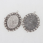 Tibetan Style Alloy Pendant Cabochon Settings, Cadmium Free & Lead Free, Oval, Tray: 30x40mm, 61x47x2mm, Hole: 3mm, about 75pcs/kg