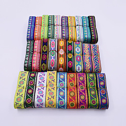 6.5M Ethnic Style Flat Embroidery Polyester Ribbons, Jacquard Ribbon, Garment Accessories, Flower Pattern